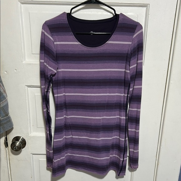 Purple Fitted Long Sleeve Tee with Gradient Stripes - Picture 1 of 4
